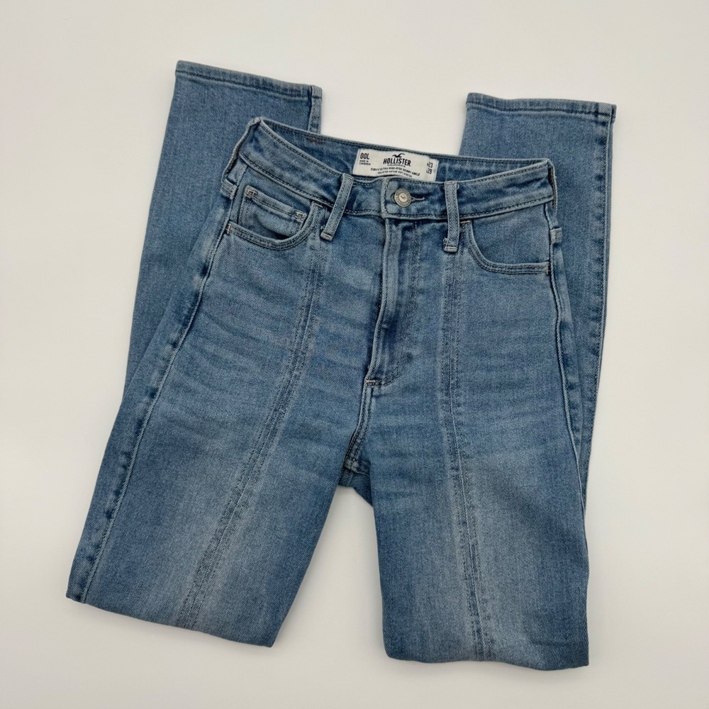 Hollister Curvy Ultra High-Rise Skinny Ankle Jeans Blue Front Seam Slit Hem 00L